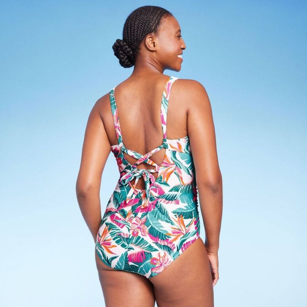 Kona Sol Women's Front Wrap One Piece Swimsuit Tummy Control Swimwear, Mult - Picture 4 of 4